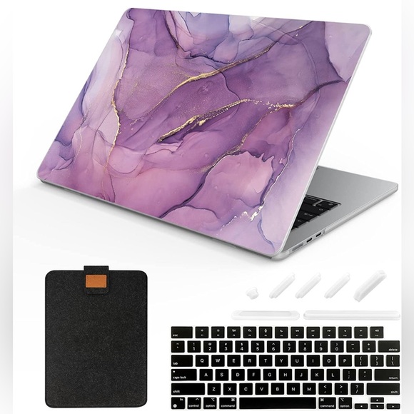 SOLD Macbook Air 13.6 M2 A2681 Matte Case Bag Keyboard Cover-Purple Marble - Picture 1 of 11